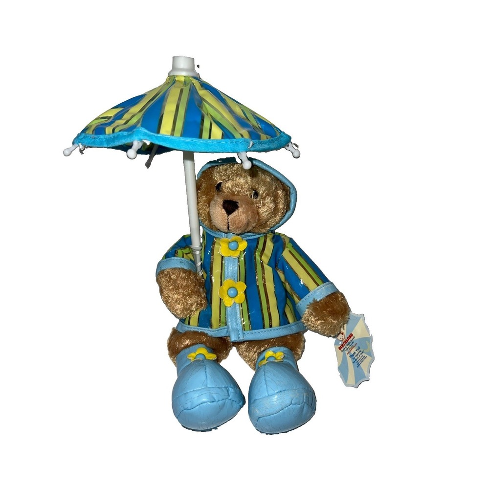 (B20/2)PLUSHLAND 9" Bear with rain coat boots & umbrella